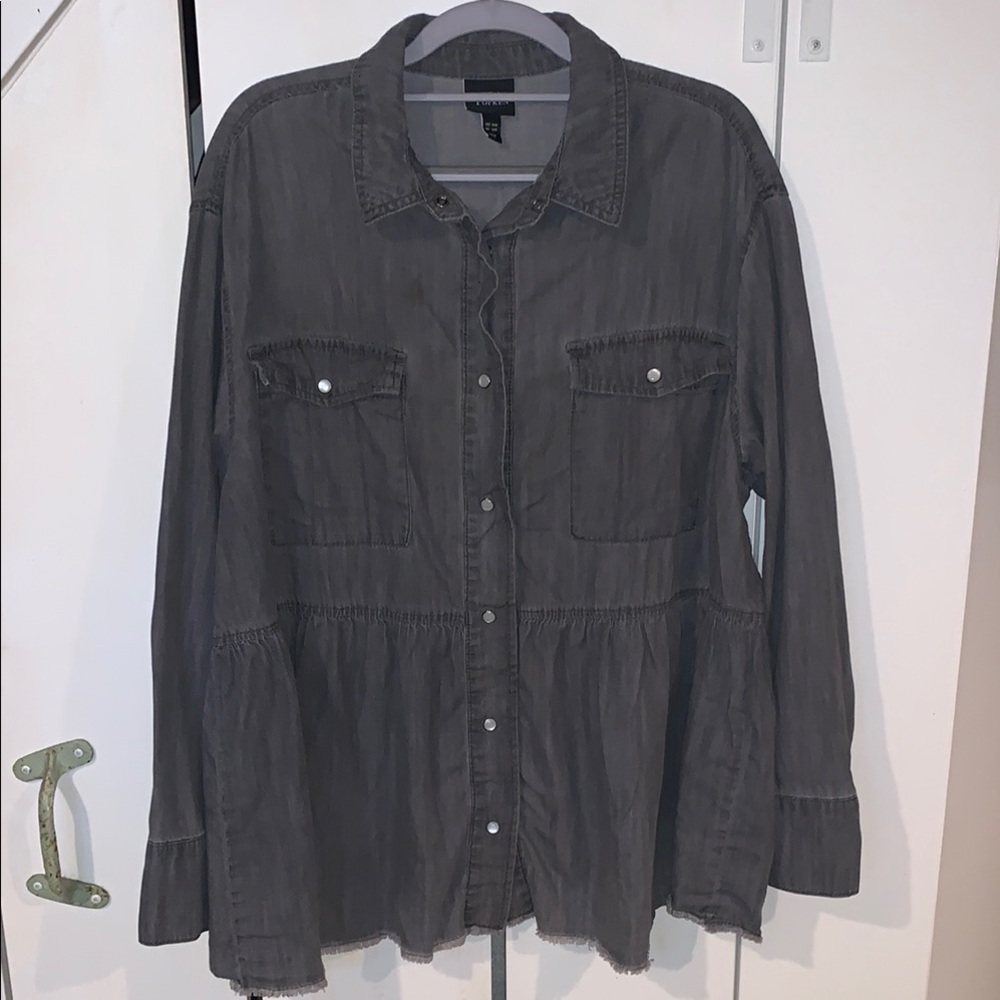 Ulla Popken Charcoal Button-Up Shirt